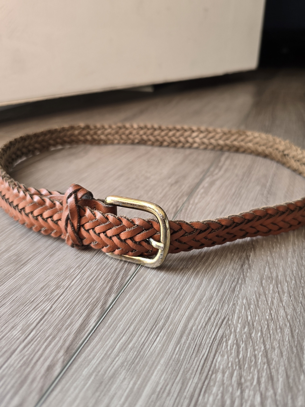 Capezio Argentina Vintage Braided Leather Belt M/L Cognac Tan Gold Buckle Boho